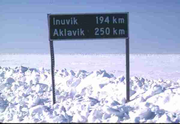 Inuvik-Aklavik road sign.