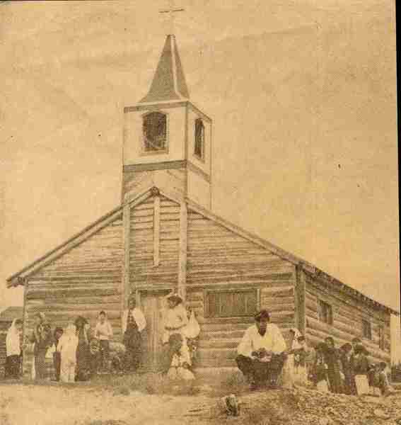 Newspaper photograph clipping of church and various residents of Black Lake.