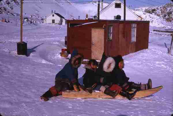 "Eskimo Children on Sled"