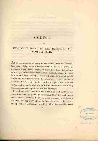 Appendix to the Narrative of a Second Voyage in Search of a North-West Passage and of a Residence in the Arctic Regions during the years 1829, 1830, 1831, 1832, 1833.