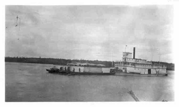 Arrival of  S.S.  &#039;Athabasca River&#039;  at Fitzgerald, Alberta.