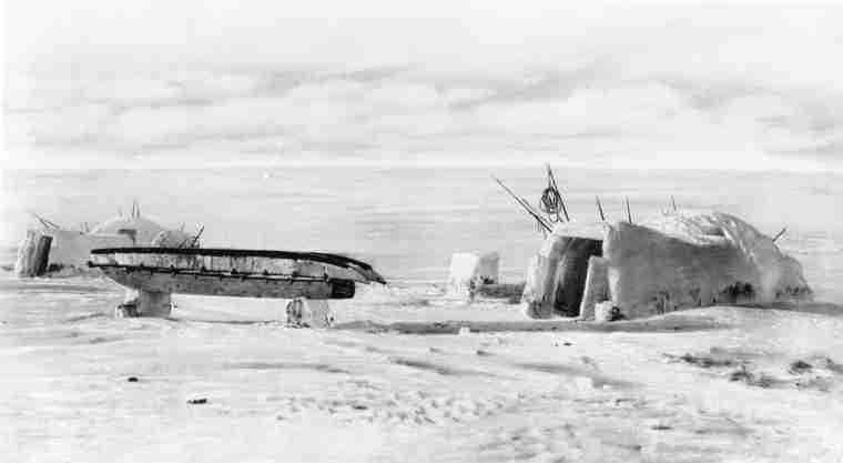 Snow Huts and Sled, Eskimo Settlement