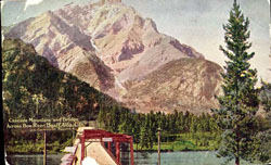 Cascade Mountain and bridge across Bow River, Banff, Alberta on Canadian Pacific Railway