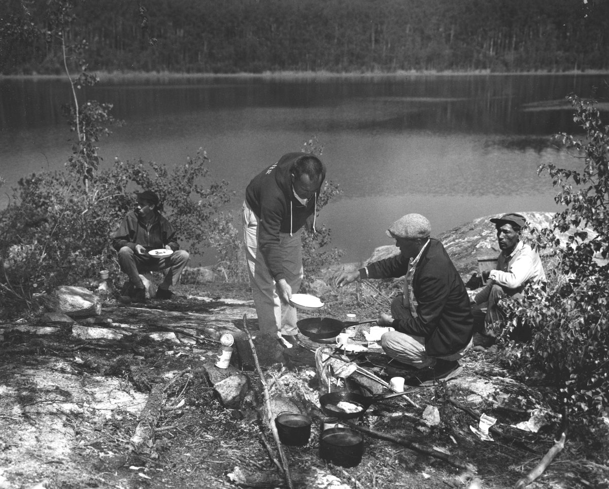 Fishing Guides and Guests Preparing Lunch, Institute for Northern Studies fonds