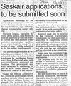 Saskair applications to be submitted soon - Newspaper clipping, R.M.  Bone  fonds
