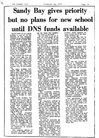 Sandy Bay gives priority but no plans for new school until DNS funds available - Newspaper clipping, R.M.  Bone  fonds