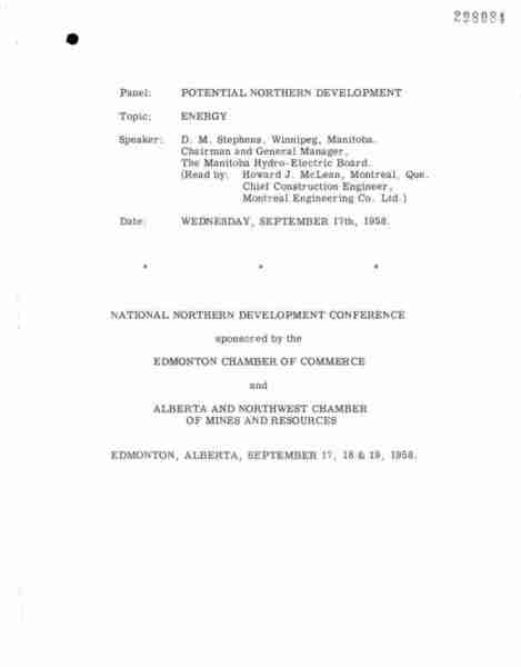 Resources and Development – Northern Development in Canada. 1958 VI/5871.1