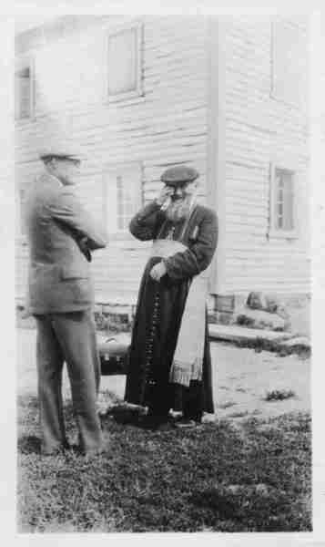 Bishop Breynat and Capt. Hastings at  Fort Providence, NWT.