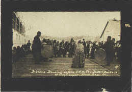 Indians Dancing before T.R.H. The Duke & Duchess of Connaught. Alert Bay. BC.