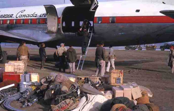 Unloading DC-6 at Eureka, Ellesmere Island.