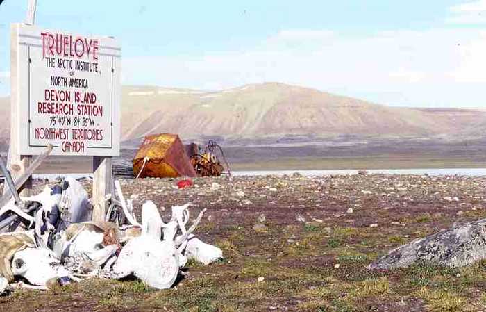 Sign at Devon Island Research Station.																								