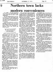 Northern town lacks modern conveniences. - Newspaper clipping.