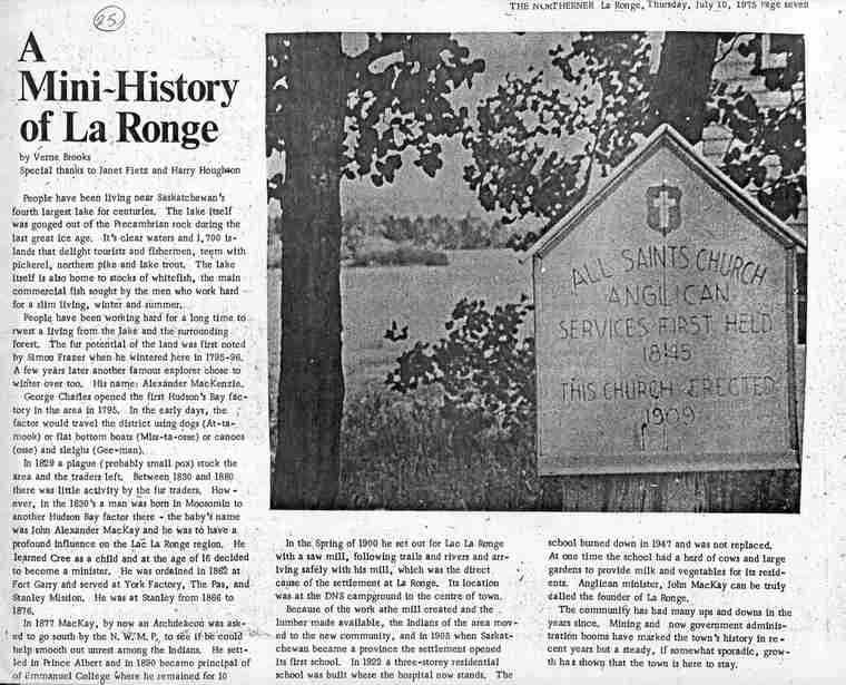 A mini-history of La Ronge. - Newspaper clipping.