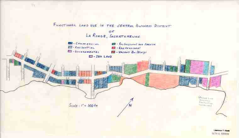Functional land use in the Central Business District of La Ronge, Saskatchewan.