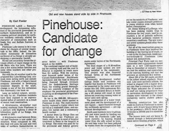 Pinehouse: Candidate for change - Newspaper clipping