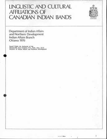 Linguistic and Cultural Affiliations of Canadian Indian Bands.