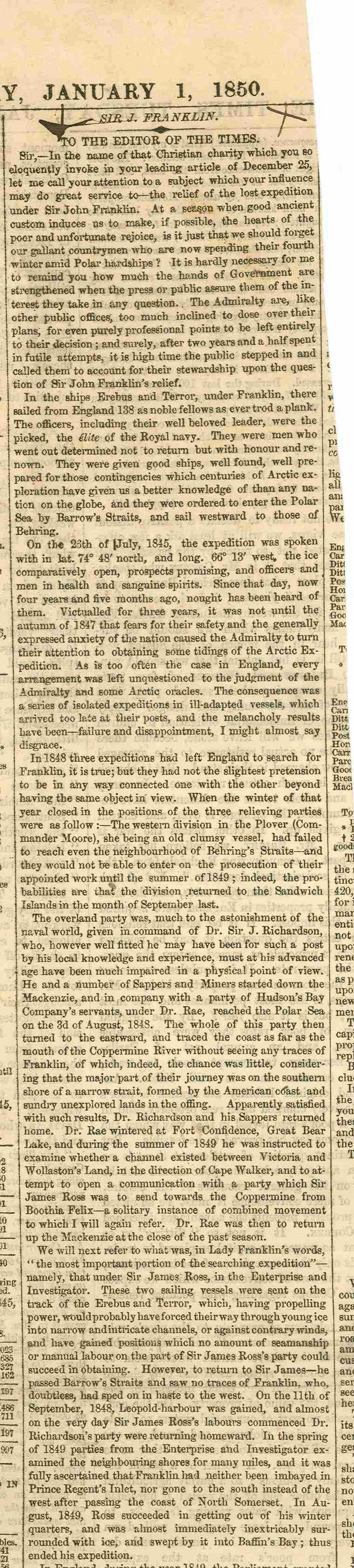 Clippings from The Times re: the search for the third Franklin Expedition