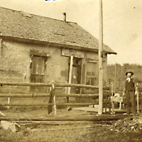 George Mann Jr. at the telegraph office at Moose Creek, Alberta
