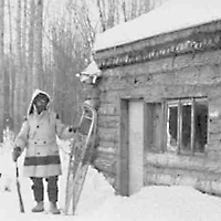 Trapper and cabin near Fort Resolution, NWT